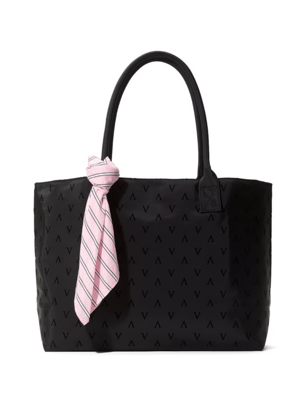 Victoria’s Secret Zipper Black Tote Bag with Pink Scarf